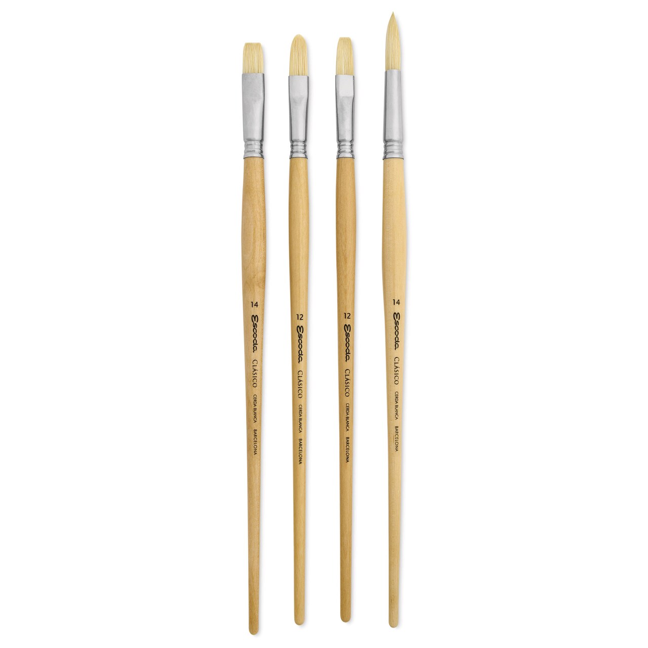 Escoda Clasico Chungking White Bristle Brushes - 8950 Assorted, Set of 4, Long Handle
